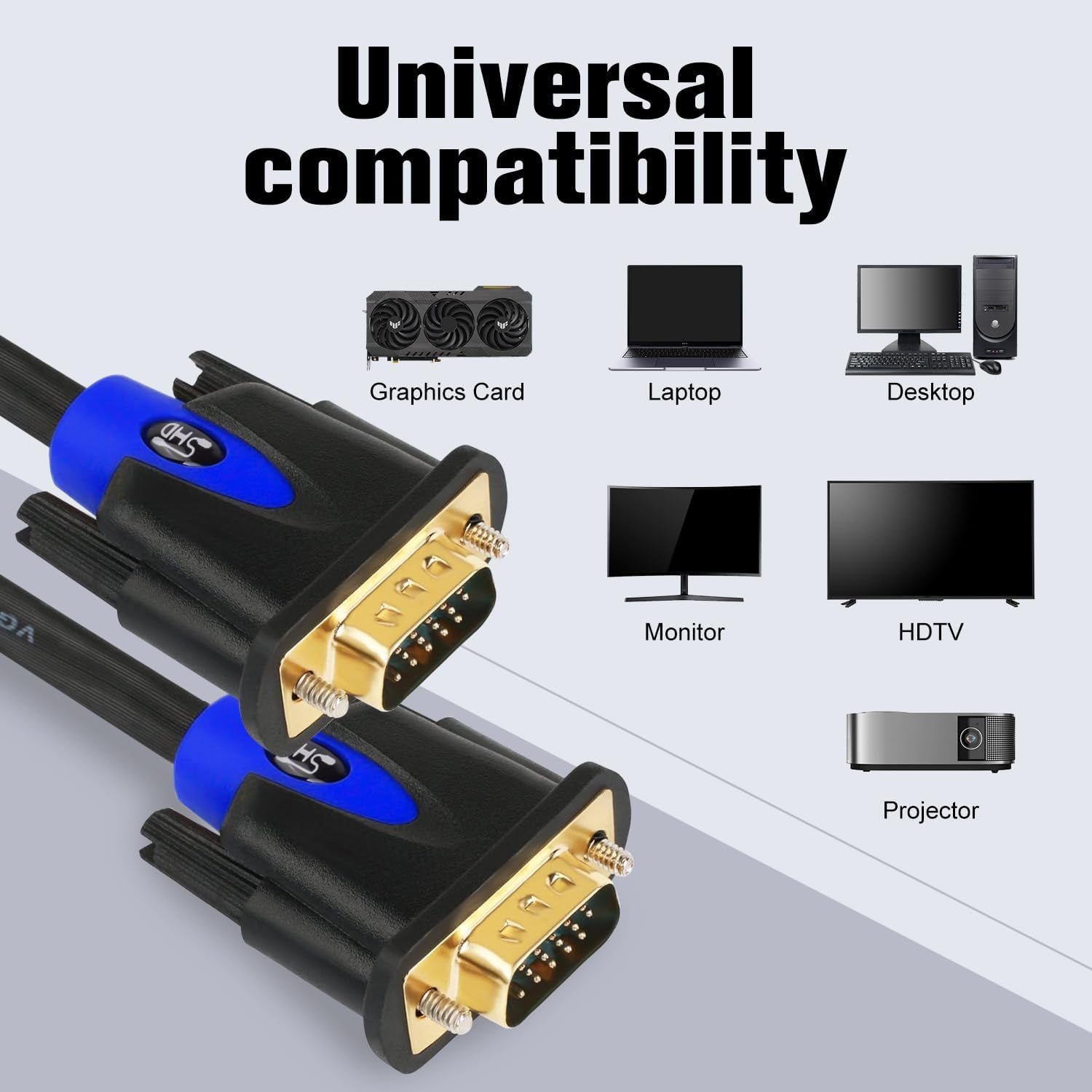 VGA Cable, VGA to VGA HD15 Monitor Cable for PC Laptop TV Projector-3Feet